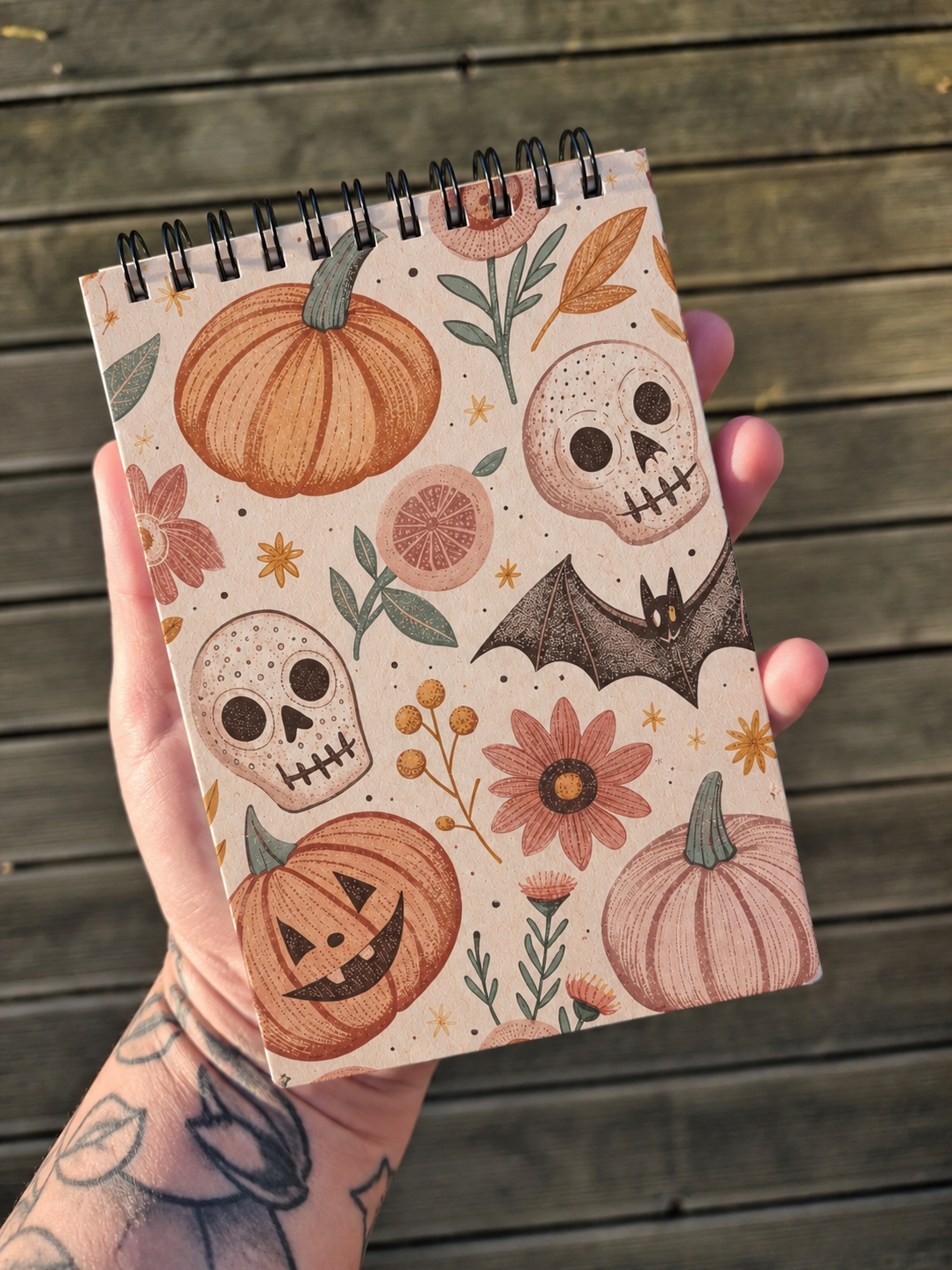 Halloween Pumpkin & Skull Notebook - A6 Unlined Notebook - Autumn Stationery - Spooky Journal - Cute Halloween Gift - Gothic Autumn