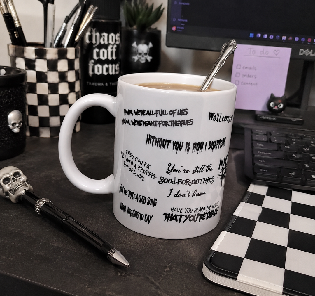 Black Parade Inspired Lyric Mug β Emo Concert Blues Gift β Elder Emo Coffee Mug β Alternative Office Mug β Emo Music Lover Gift