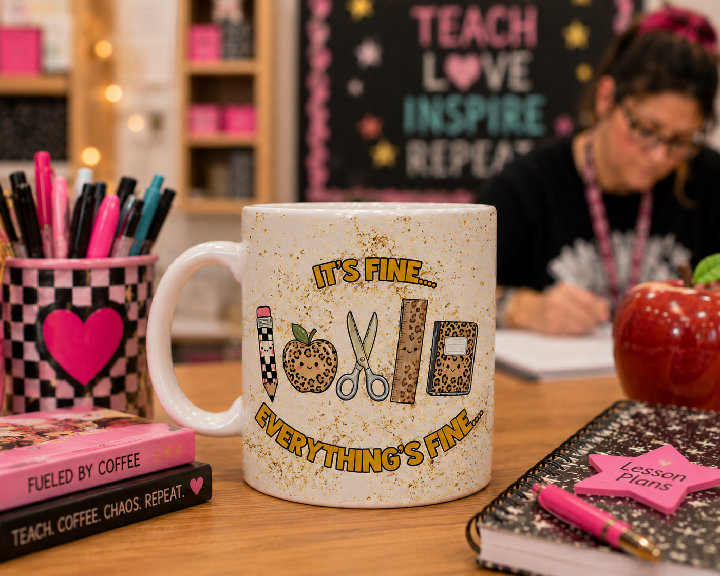 It's Fine Teacher Mug – Funny Teacher Coffee Mug – End of Term Teacher Gift – Teacher Appreciation Present – Classroom Chaos Mug