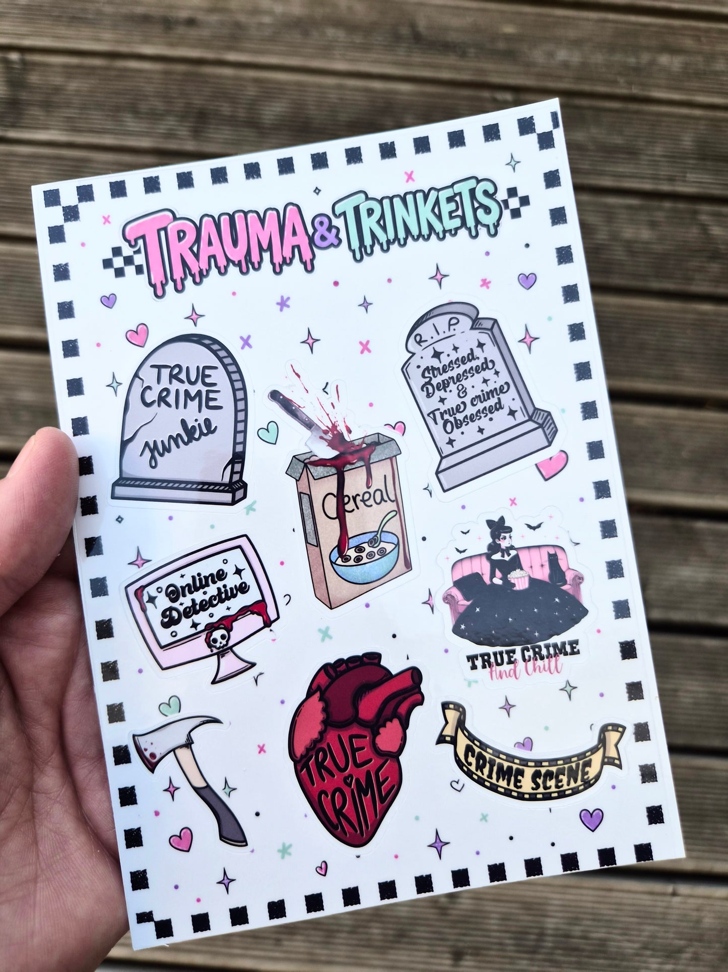 True Crime Sticker Sheet – True Crime Stickers – Murder Mystery Stickers – Waterproof Vinyl Stickers – Crime Junkie Gift – Dark Humour Gift