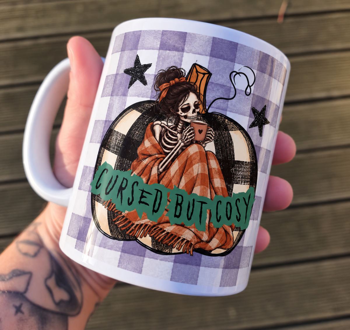 Cursed but Cosy Mug – Halloween Mug – Spooky Mug – Skeleton Mug – Autumn Gift – Halloween Gift – Gothic Mug – Cosy Season Mug