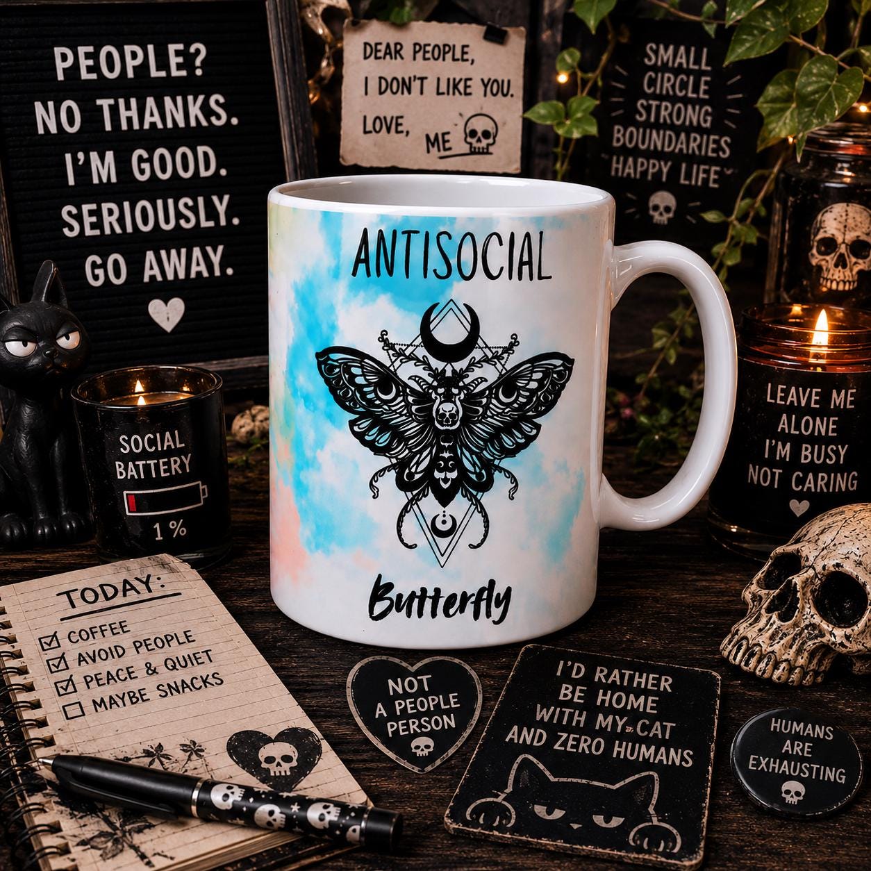 Antisocial Butterfly Mug – Funny Introvert Coffee Mug