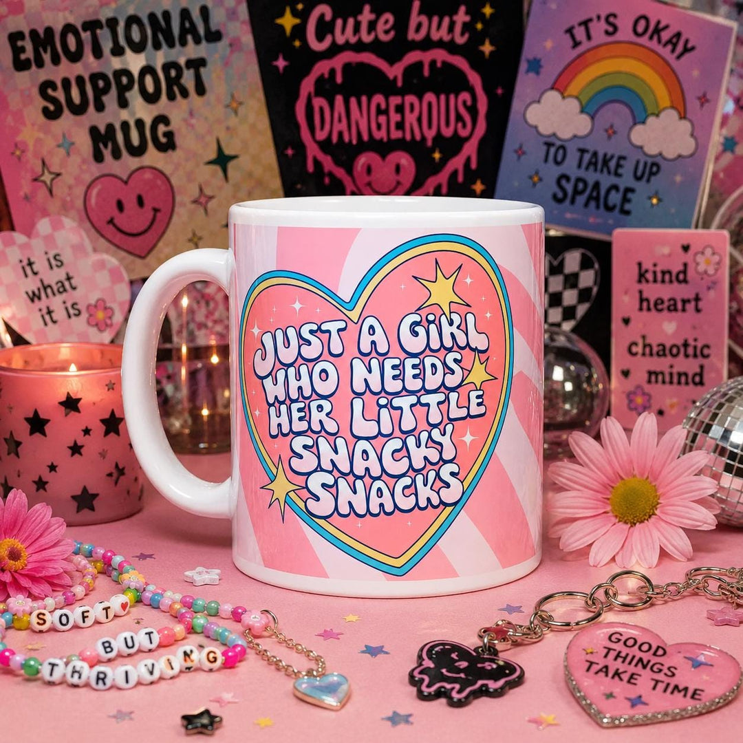 Just a Girl Who Needs Her Little Snacky Snacks Mug – Funny Snack Lover Mug