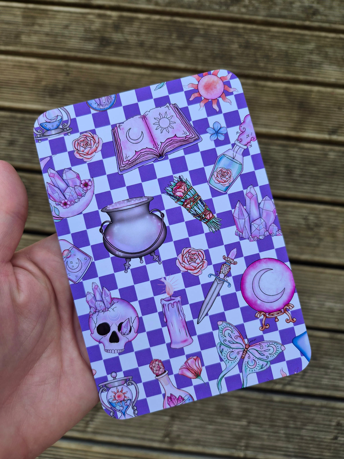 Witchy Crystal Kindle Insert – Purple Checkerboard Kindle Case Insert – Magical Bookish Gift – Crystal Witch Decor – Alternative Kindle Accessory