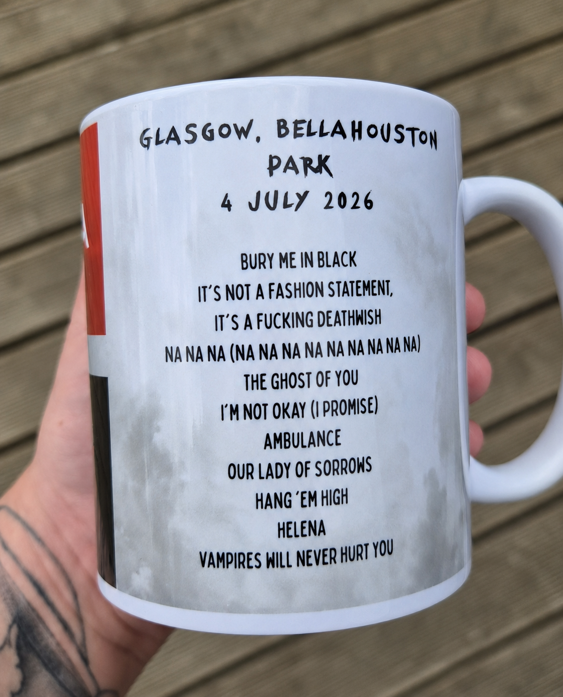 My Chemical Romance UK Tour 2026 Setlist Mug – Wembley, Liverpool & Glasgow – MCR Concert Gift – Emo Gift – UK Tour Mug