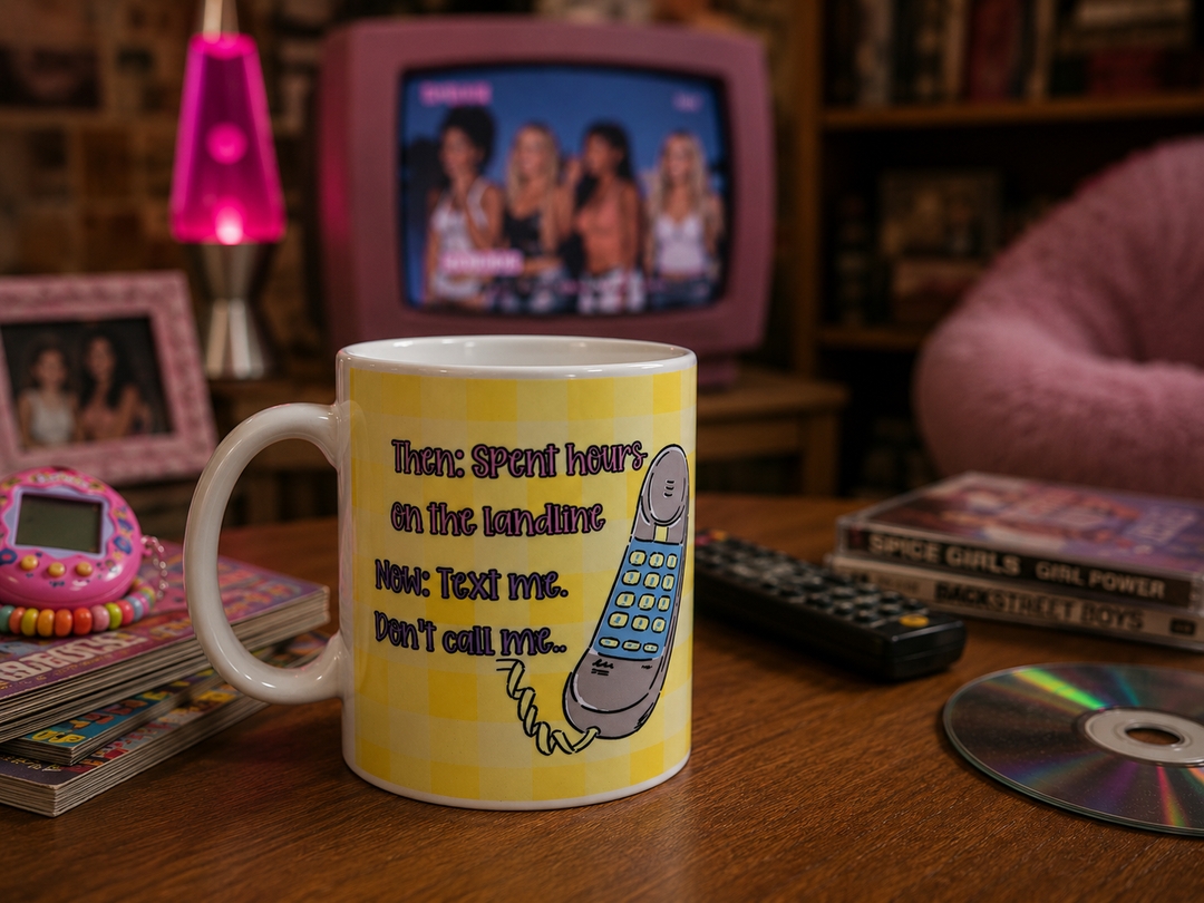 Landline Nostalgia Mug – Funny Millennial Gift – 90s & 00s Mug – Introvert Humour – Retro Childhood Gift