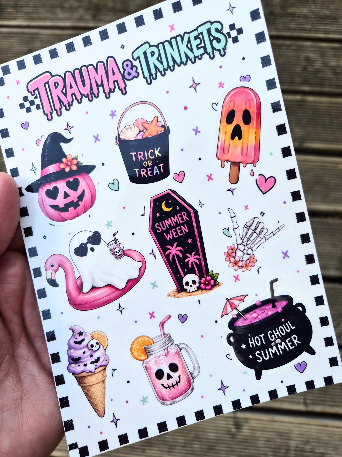 Summerween Sticker Sheet – Spooky Summer Vinyl Stickers – Halloween Sticker Sheet – Waterproof Ghost & Witch Stickers – Cute Goth Gift